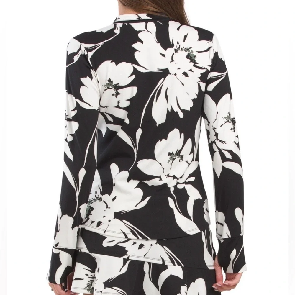 Tommy Bahama Black and White Floral Zipper Up Jacket - Picture 2 of 6
